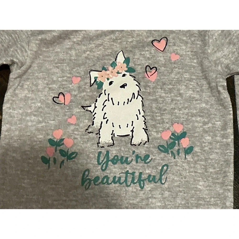Laura Ashley Girls Pajama Set Size 5 Grey Pink Dog Terrier You're Beautiful 2PC
